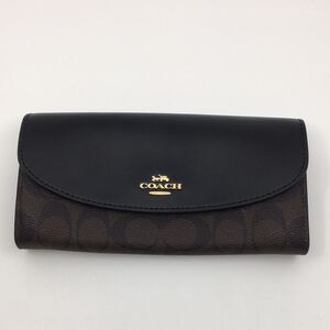 Coach Black Leather and Brown Signature Continental Wallet